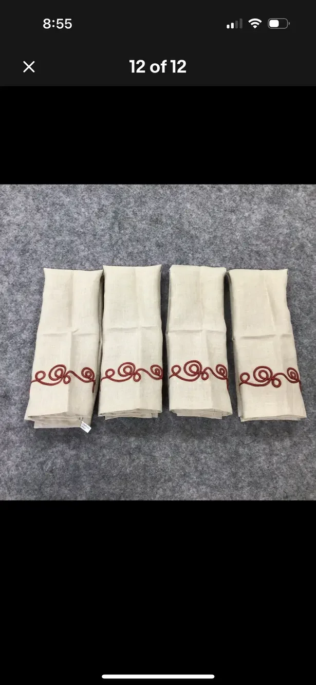Koko Company Guest Towel Set 4 Linen Rust Embroidered 16x30 Handcrafted India